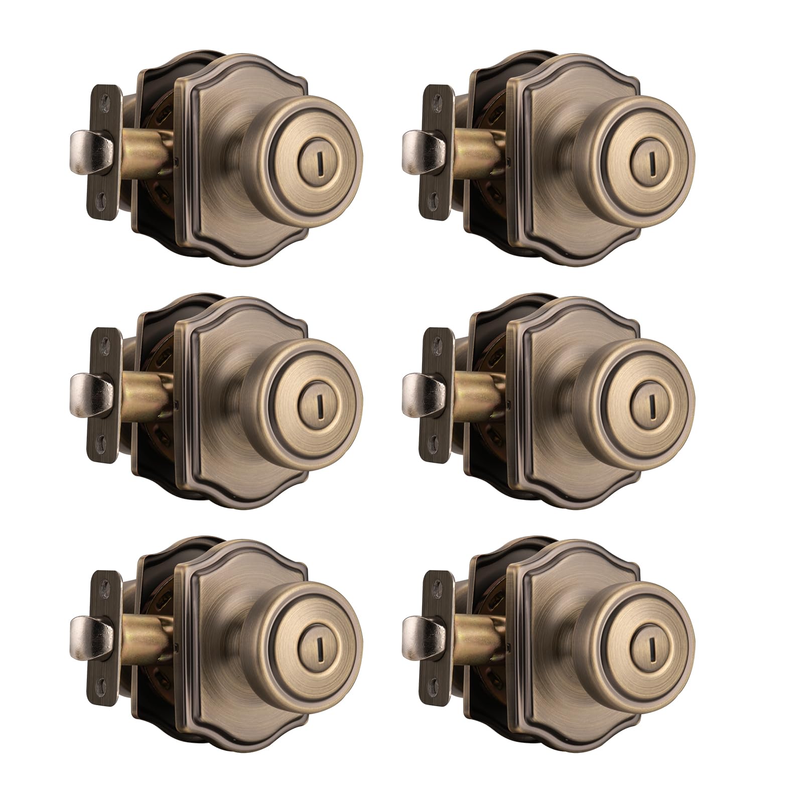 Brushed Gold Door Knobs - 6 Pack with Privacy Lock -21