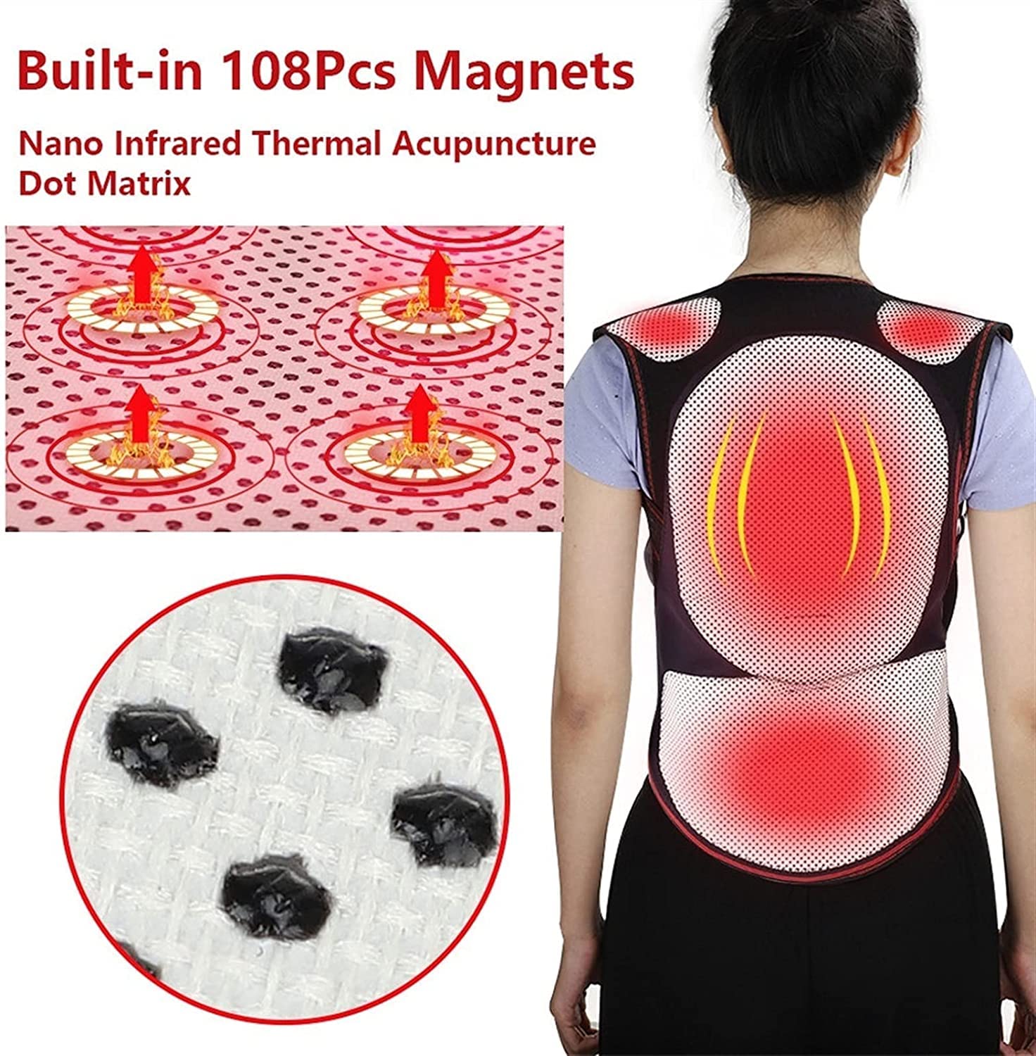 Corrector 108pcs Magnetic Therapy Braces Back Support Belt Lumbar Brace Massage Band Adujutable for Men and Women,X-Large,X-Large