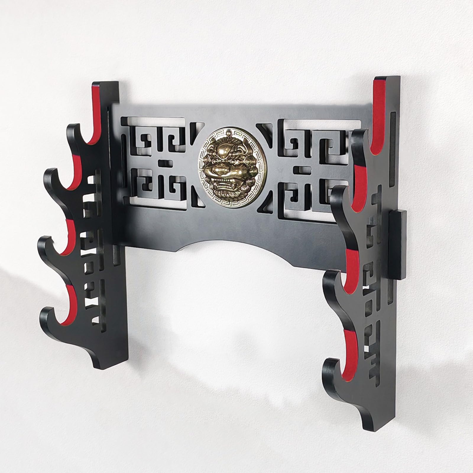 Hjhuua Black 1-4Tier Wall-Mounted Sword Stand,Sword Stands With Red Flannel Protective Pad,Hollow Sword Rack,Wooden Sword Display Rack For Katana,Flute,Samurai Sword,Bokken