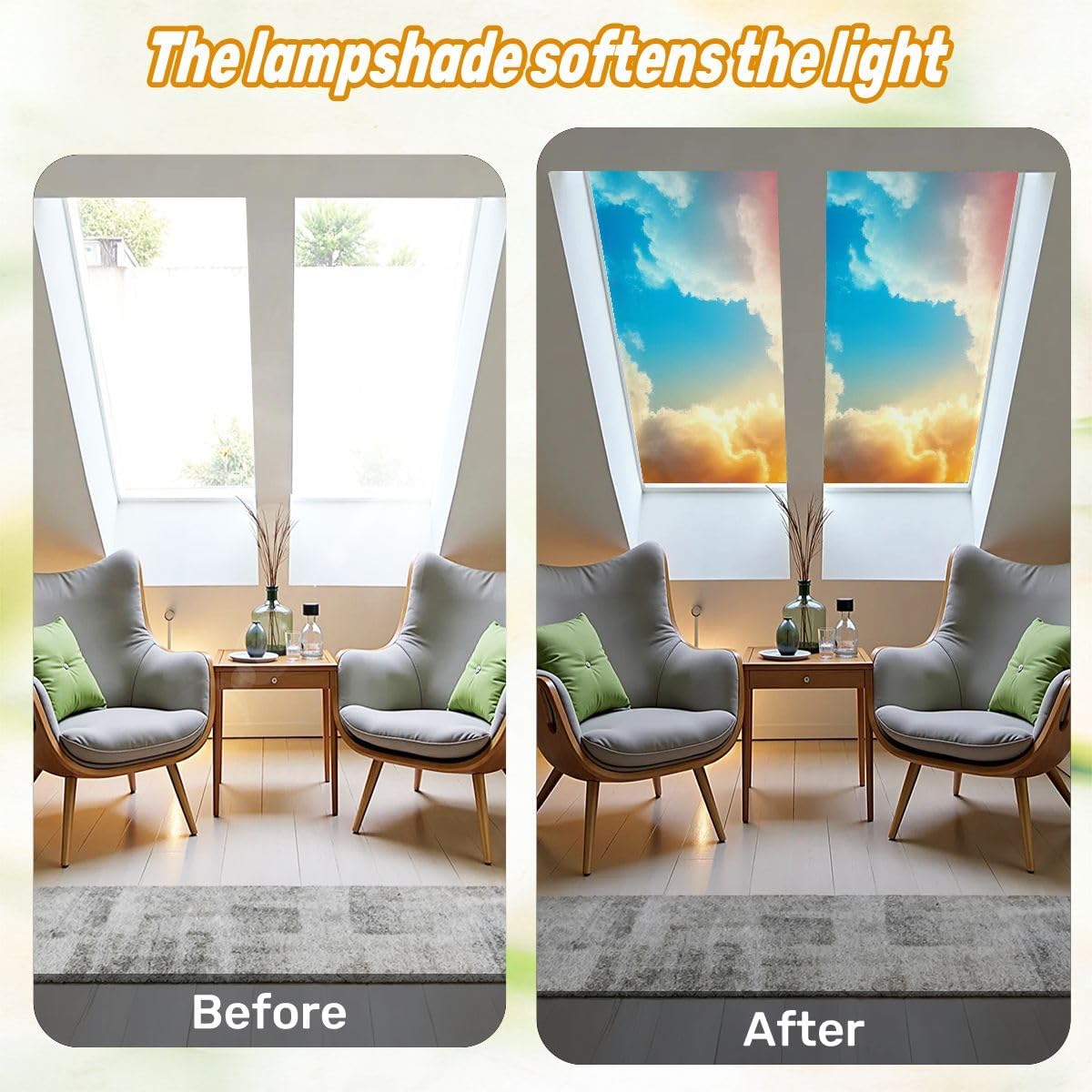 Fluorescent Light Covers for Ceiling Lights Cloud Sky Pastel Abstract Blurred Soft yollow Sweet Easy to Install Magnetic Light Filter for Classroom Office Hospitals School Home Decor