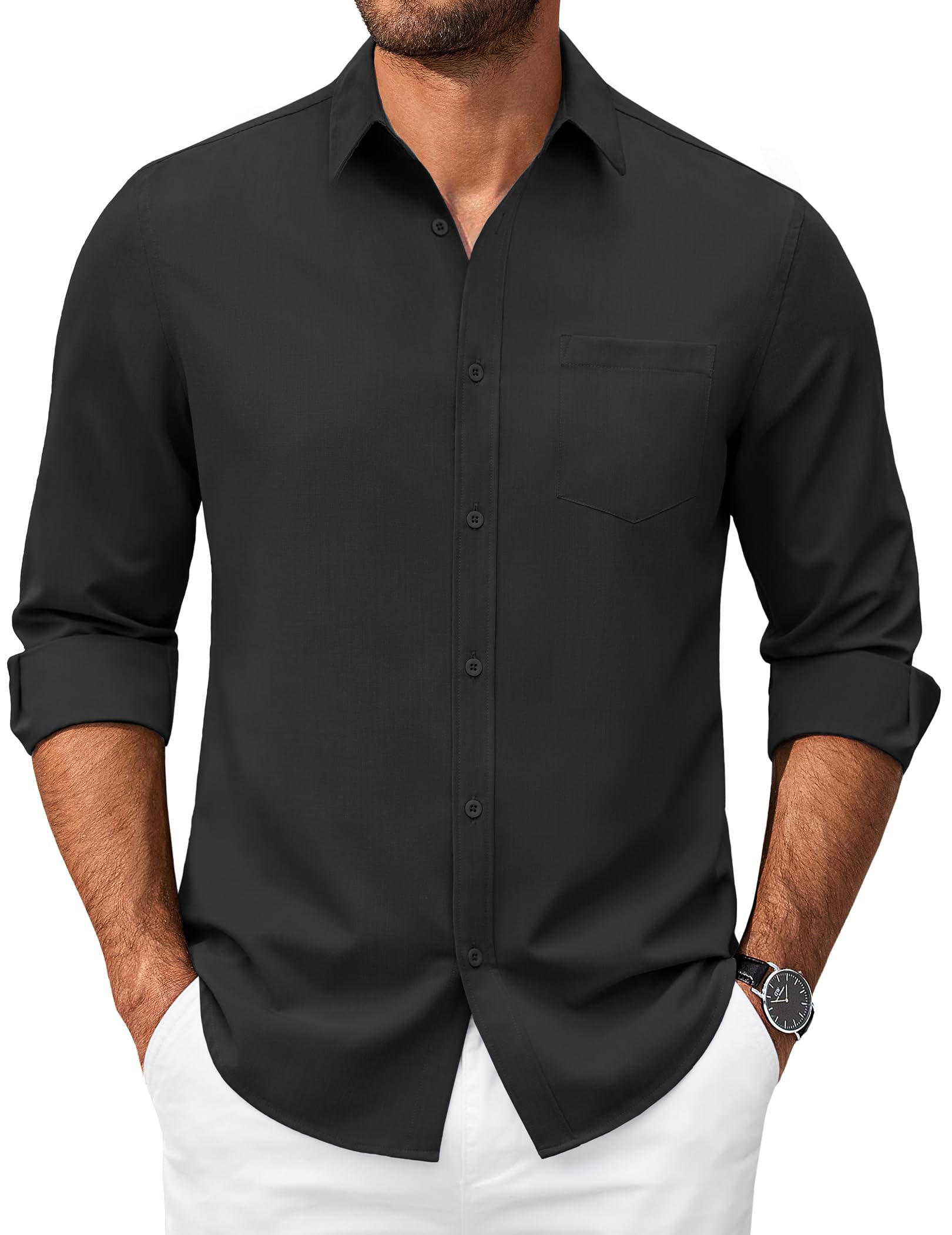 COOFANDY Herren Hemd Langarm Business Freizeithemd Regular Fit Stretch Oxford Hemden mit Brusttasche Oberhemd