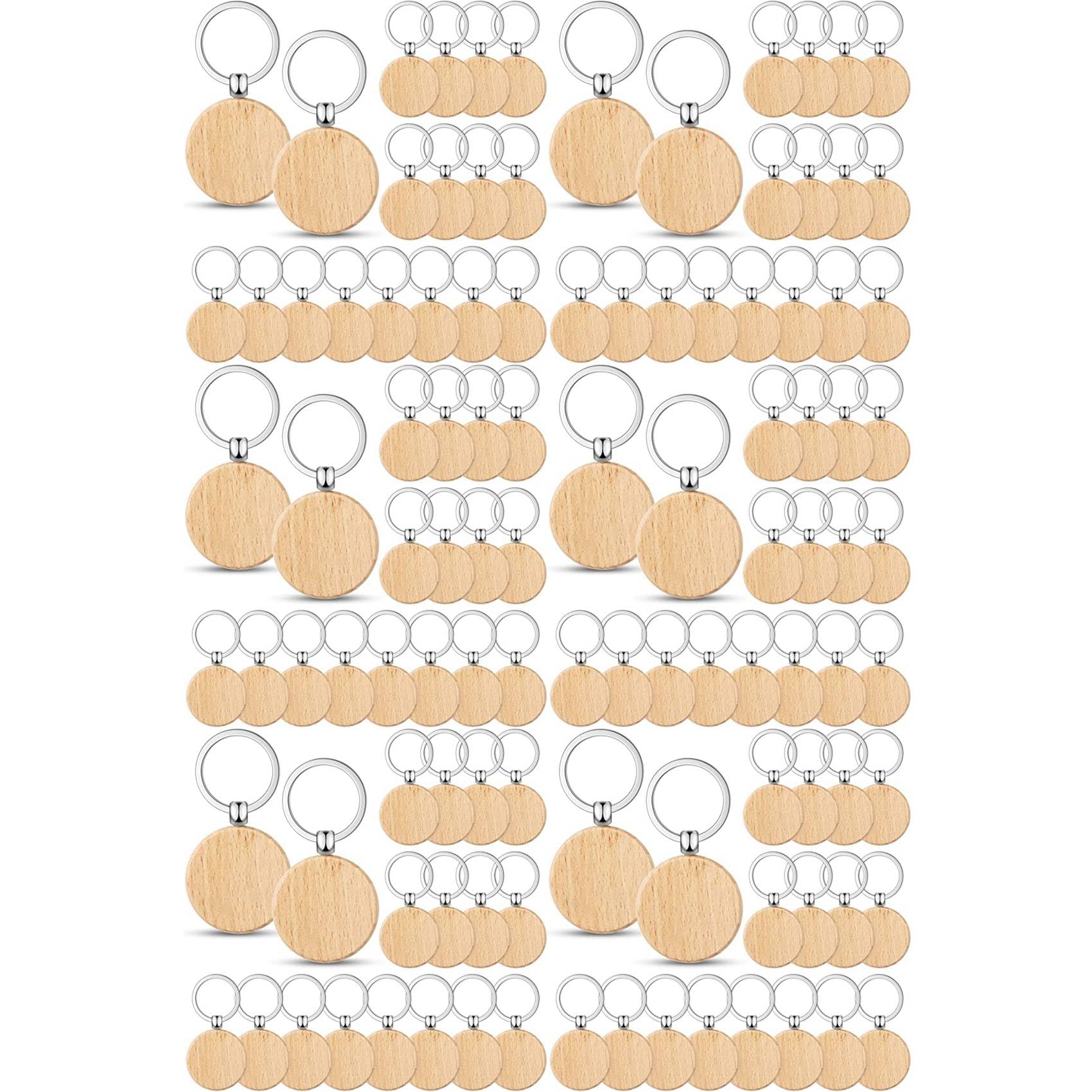 Vjsujehgy 300 Pieces Blank Wooden Key Tag Key Engraving Blanks Unfinished Wood Keychain Key Ring Key Tags for DIY Crafts,Round