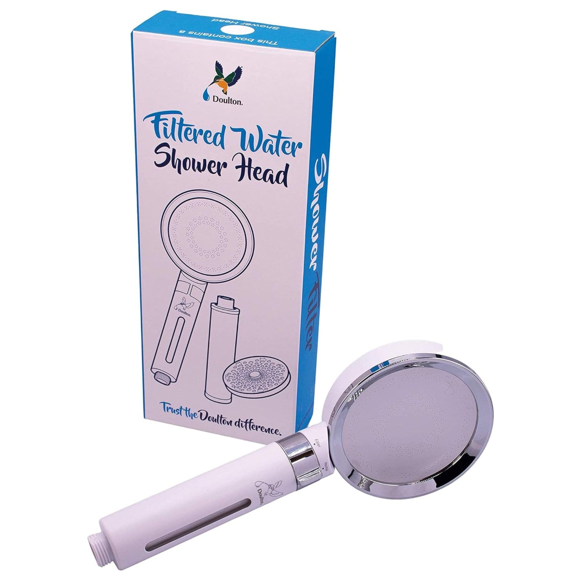 Doulton Cabezal de ducha blanco con filtro | Protege el cabello y la piel de los productos químicos agresivos, capacidad de 8.000L, reduce el cloro y los sedimentos
