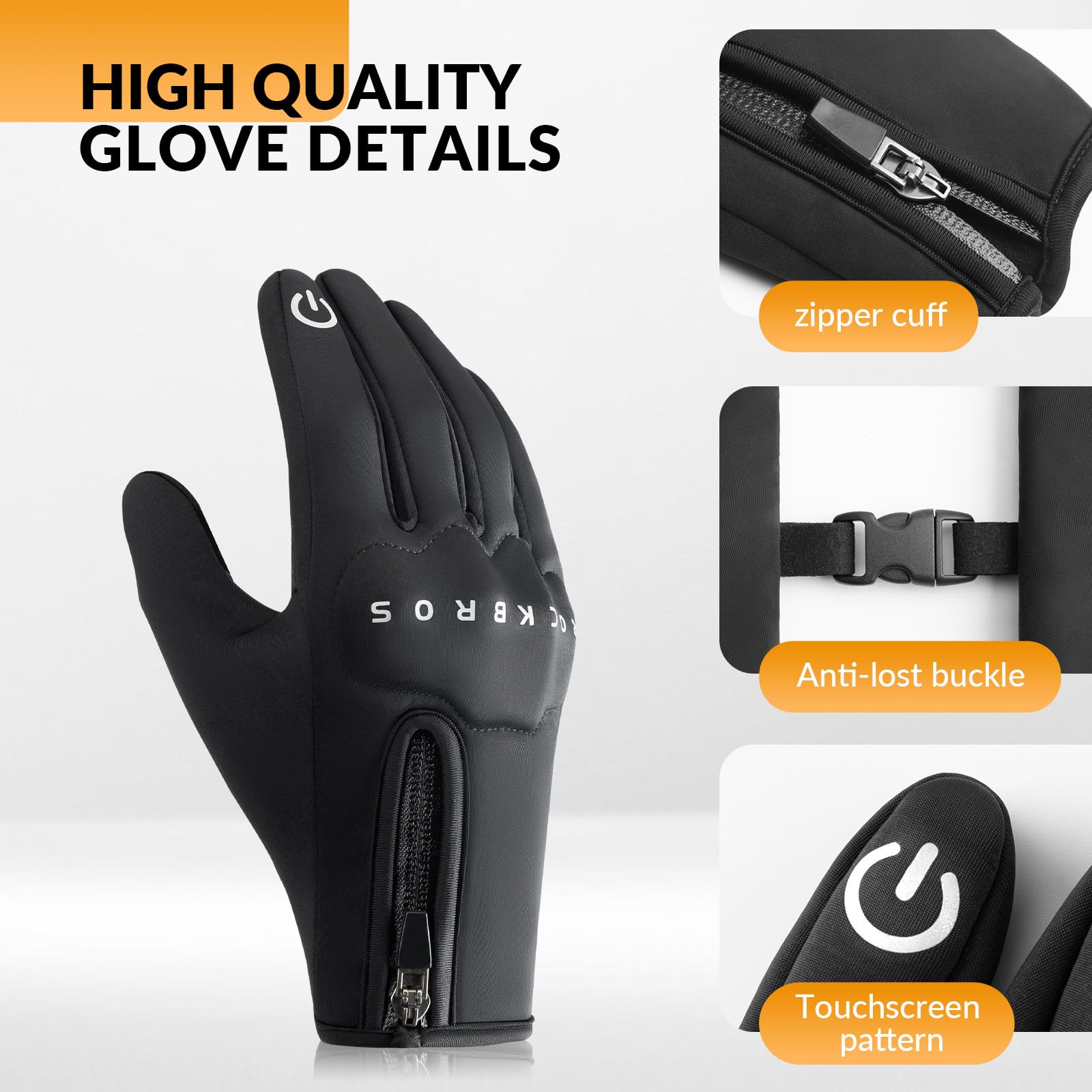 ROCKBROS Guanti da Ciclismo invernale, Guanti Termici per Uomo Donna, Guanti Bici Invernale con Touch Screen, Protezione Articolazione, Guanti Antivento per MTB Ebike Scooter Corsa Escursionismo