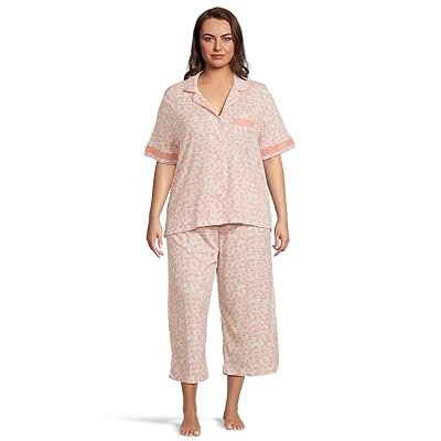 Karen Neuburger Plus Size Notch Collar And Capri Pajama Set With Eyelet Inserts Women