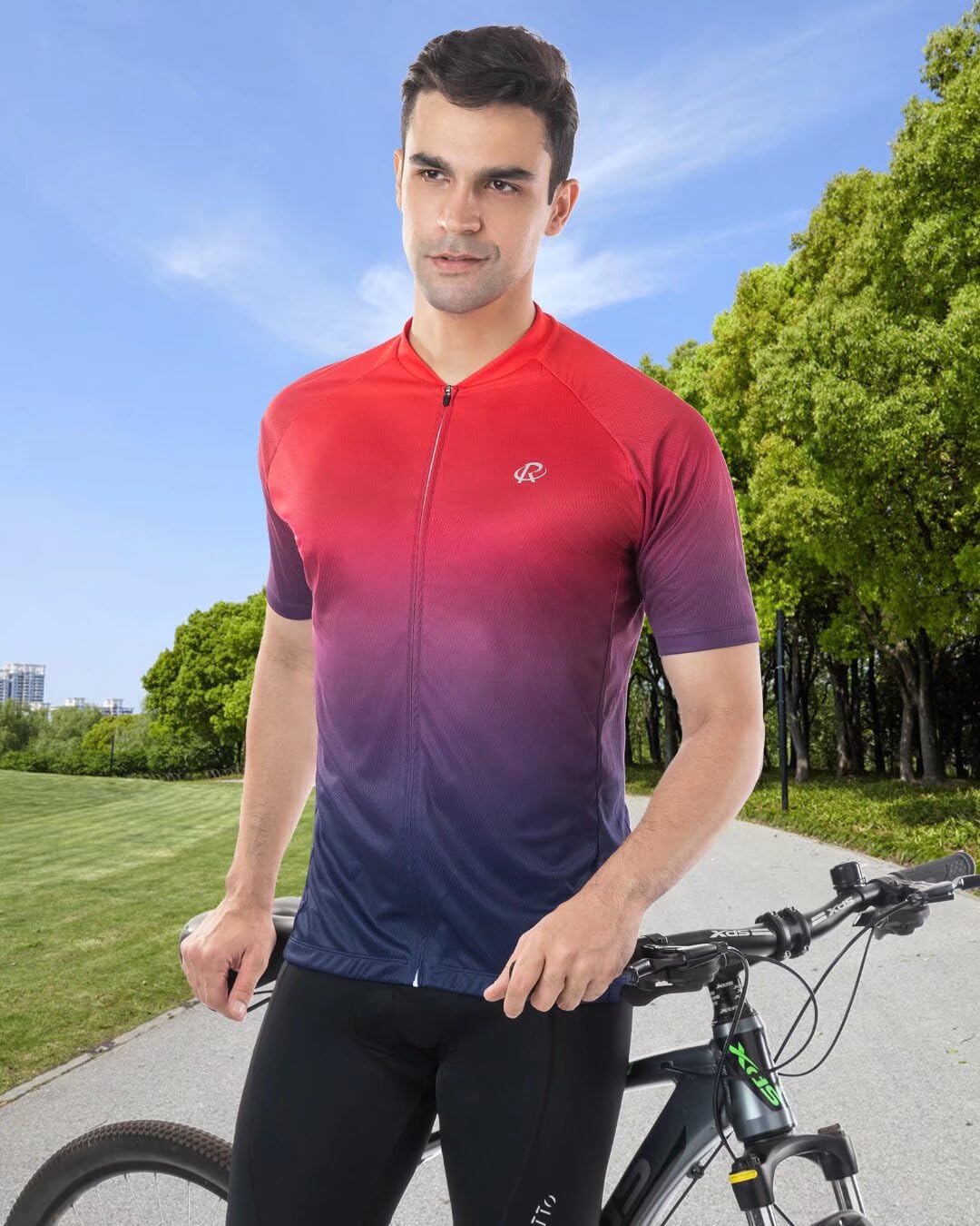 ROTTO Maillots Cyclisme Hommes Manches Courtes avec Poche à Fermeture éClair