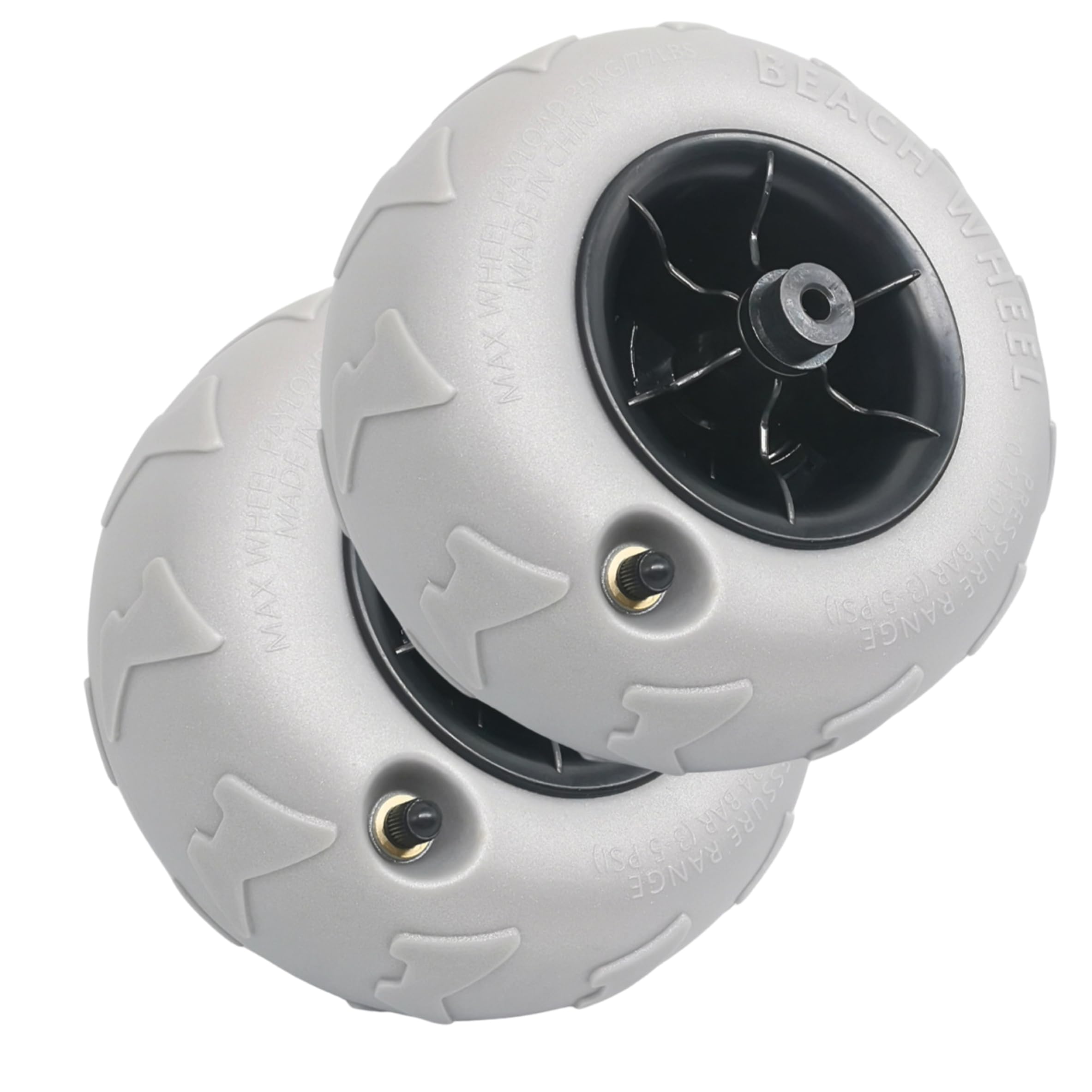 Grtheenumb 2Pcs Beach Wheels, 2 Pack Balloon Wheels For Beach Cart, 9 Inch Inflatable Replacement, For Kayak Trolley, Camping & Garden, Silver Gray, 8.5Mm Hub