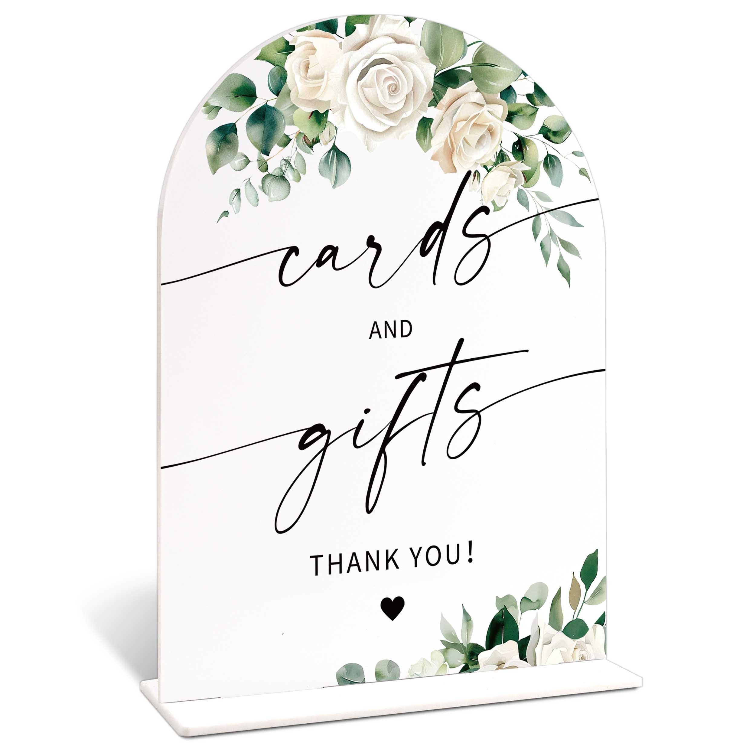 Acrylic Wedding Signs for Ceremony And Reception, White Rose Cards and Gifts Sign, Bridal Shower Centerpieces for Tables with Base, Bachelorette, Engagement and Wedding Essentials for Ceremony โ image 1