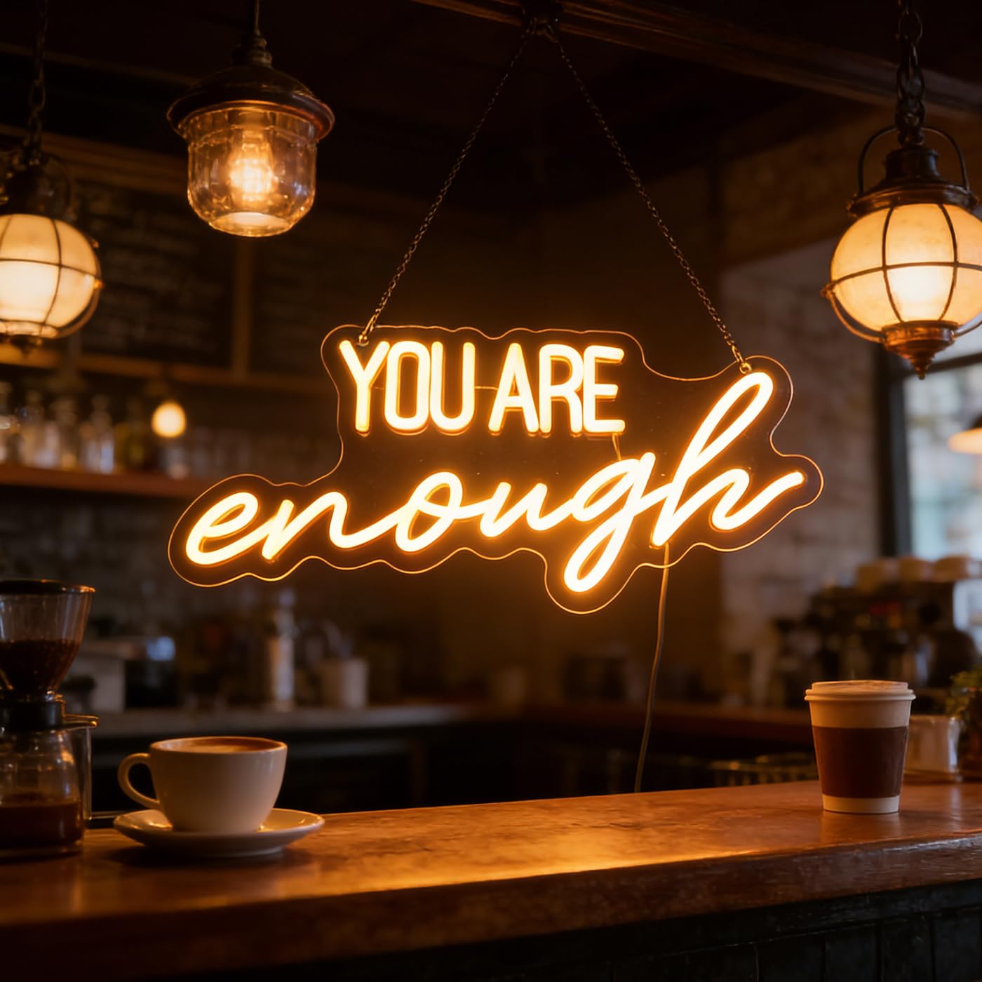 You Are Enough - Insegna al neon con parola/lettere, alimentata tramite USB, con interruttore dimmer, luci al neon per stanza, casa, bar, decorazione da parete per feste, finestre, soggiorno,
