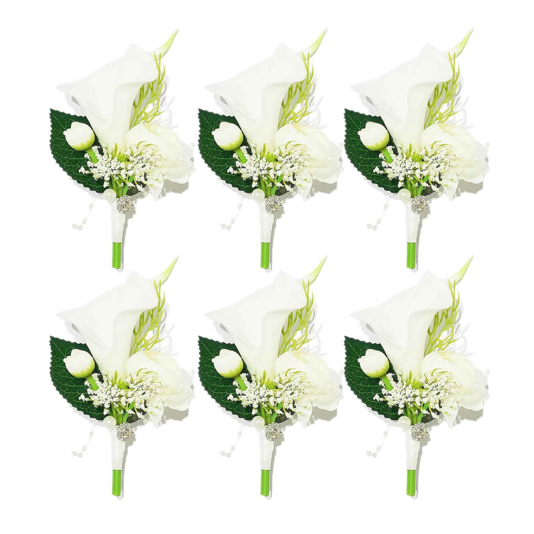 YIFUwedding Bride and Groom's Chest Flower, Wrist Flower (6 White Corsage)