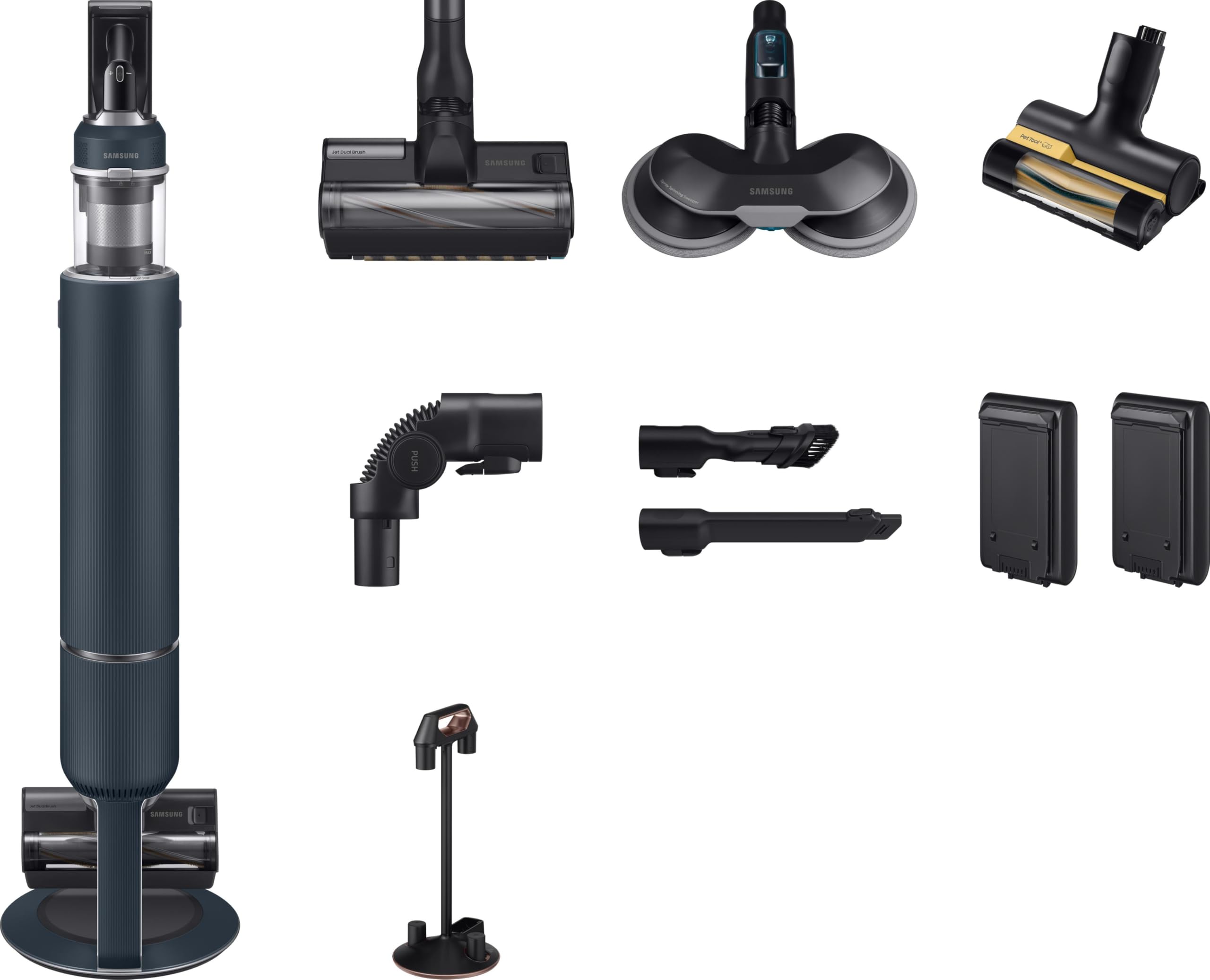 Samsung VS20B95973B/WA BESPOKE Jet Plus Pro Extra, bezprzewodowy odkurzacz, stacja czyszcząca, moc 210 W, zasięg do 120 min, Midnight Blue