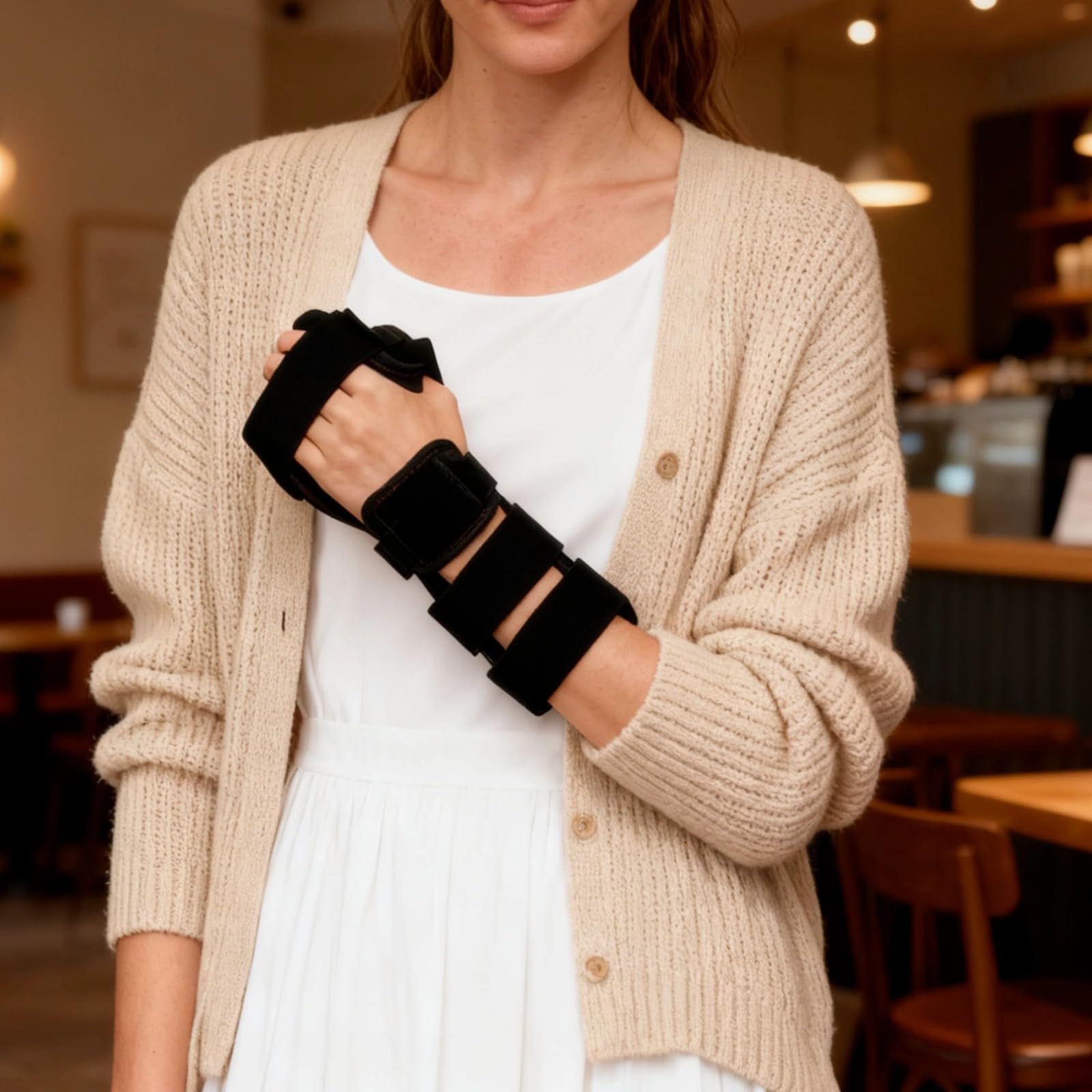 Handschiene Links, Handgelenkstütze mit 5 Magic Straps, Handauflage, 30 cm lang, Verbundstoff, luftdurchlässig und hautfreundlich, zur Entlastung bei Druck in der Hand