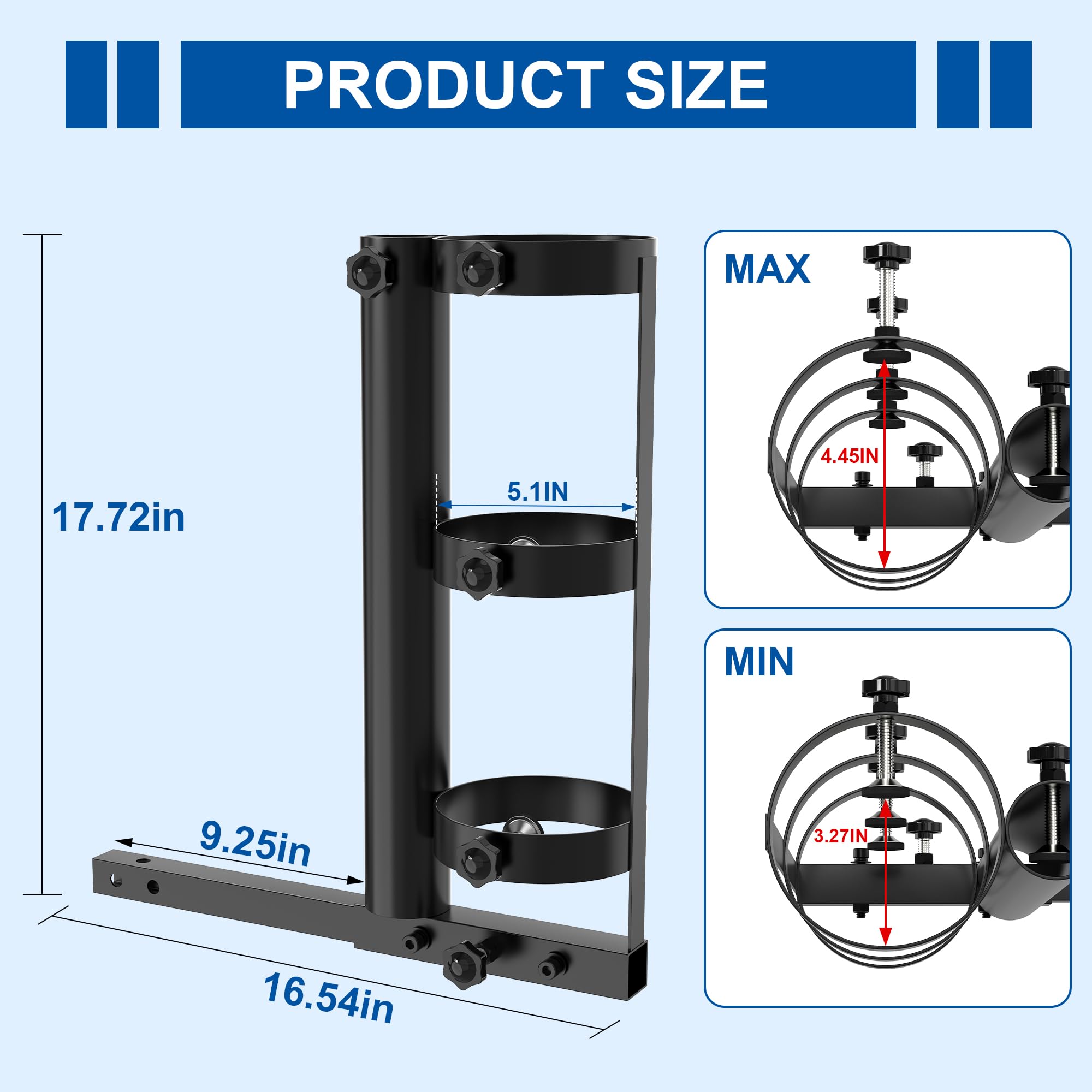 GARVIN Oxygen Tank Holder Cane Holder 2-in-1, Mobility Scooters, Power Wheelchair Accessories (Equipped with 1"x1" Hitch Receiver), Suitable for D and E Oxygen Cylinder 18.9" W x 6" D x 17.6" H