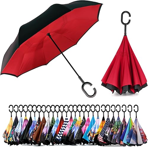 Vista 151 de SIEPASA Paraguas invertido invertido de 49/56 pulgadas, doble toldo extra grande, ventilado, resistente al viento, impermeable, paraguas de golf