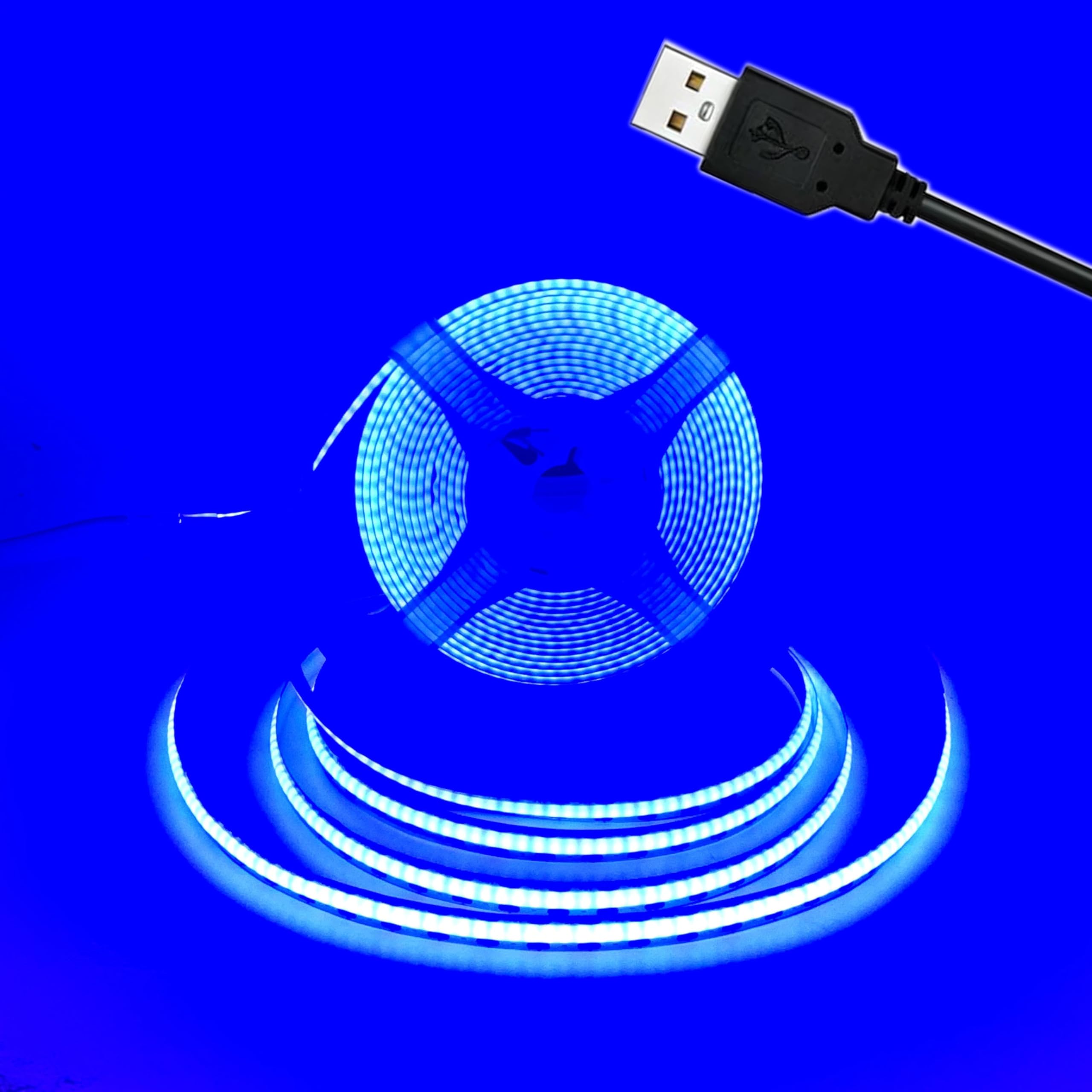 TOPXCDZ 5V USB COB LED Strip Lights for TV USB Powered LED Tape Lights Blue COB Flexible Light TV Led Backlight for Bedroom Kitchen,DIY Lighting Room Decor (Blue, 2M)