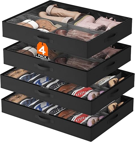 Miniatura 11 de Lifewit Organizador de almacenamiento de zapatos debajo de la cama, juego de 2, 4.3 pulgadas de alto, caja de almacenamiento de tela de perfil bajo