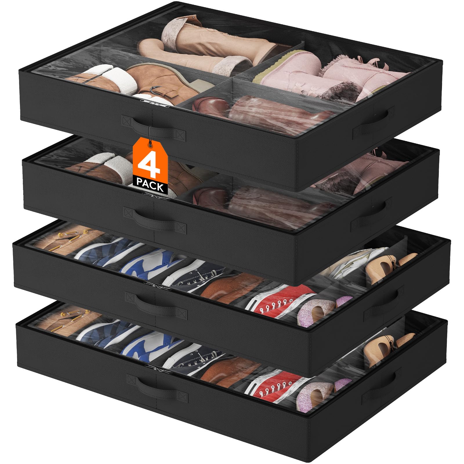 Lifewit Under Bed Shoe Storage Organizer, 2 Pack(14 Shoes +4 Boots Cells)
