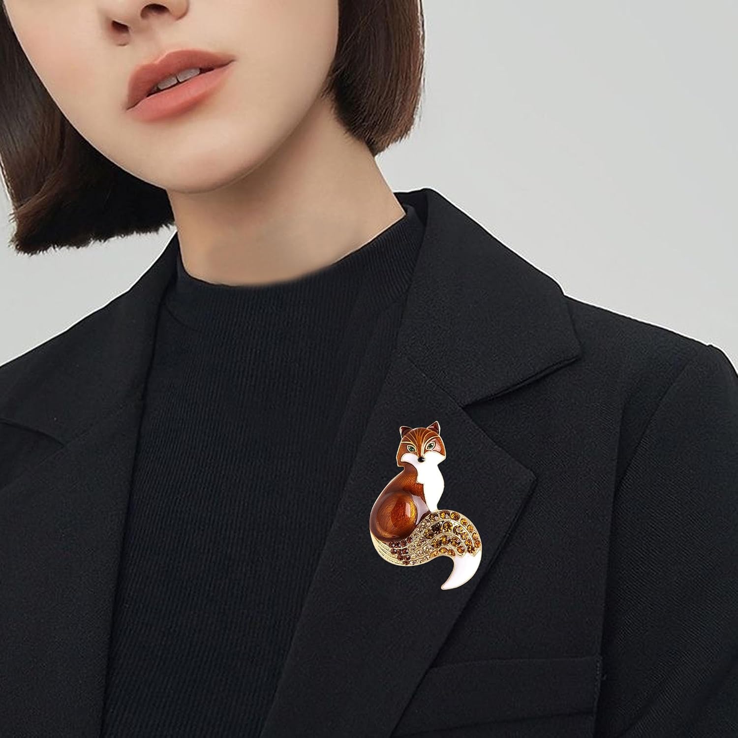 Vibrant Rhinestone Enamel Fox Statement Brooches Pin