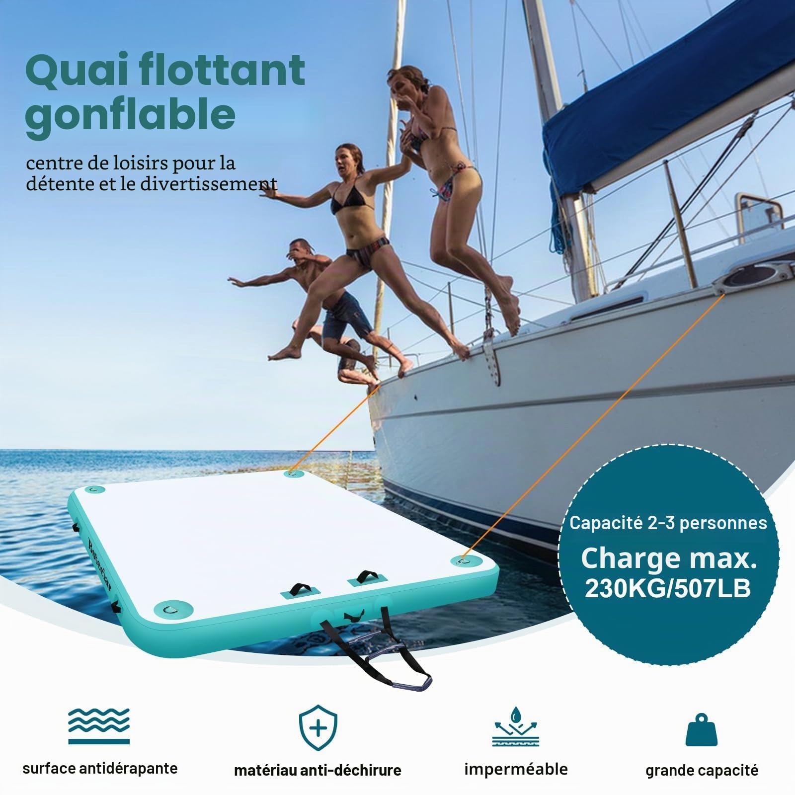 Plateforme Gonflable Flottante, Bouee Piscine pour 3-5 Personnes,Matelas Gonflable Piscine Quai D'îLe Flottant pour Le Lac, Mer, Piscine Et OcéAn