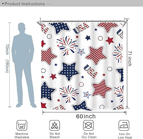 Miniatura 3 de Miyotaa Juego de cortinas de ducha para el 4 de julio, 60 pulgadas de ancho x 71 pulgadas de alto, gnomos del Día de la Independencia, bandera