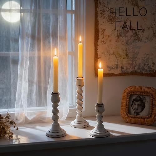Miniatura 7 de Pillar Candle Holder, 3 Pcs Rustic White Candle Holders Sets, 100% Solid Wood Decorative Candlestick Holders Distressed Wooden Farmhouse Decor