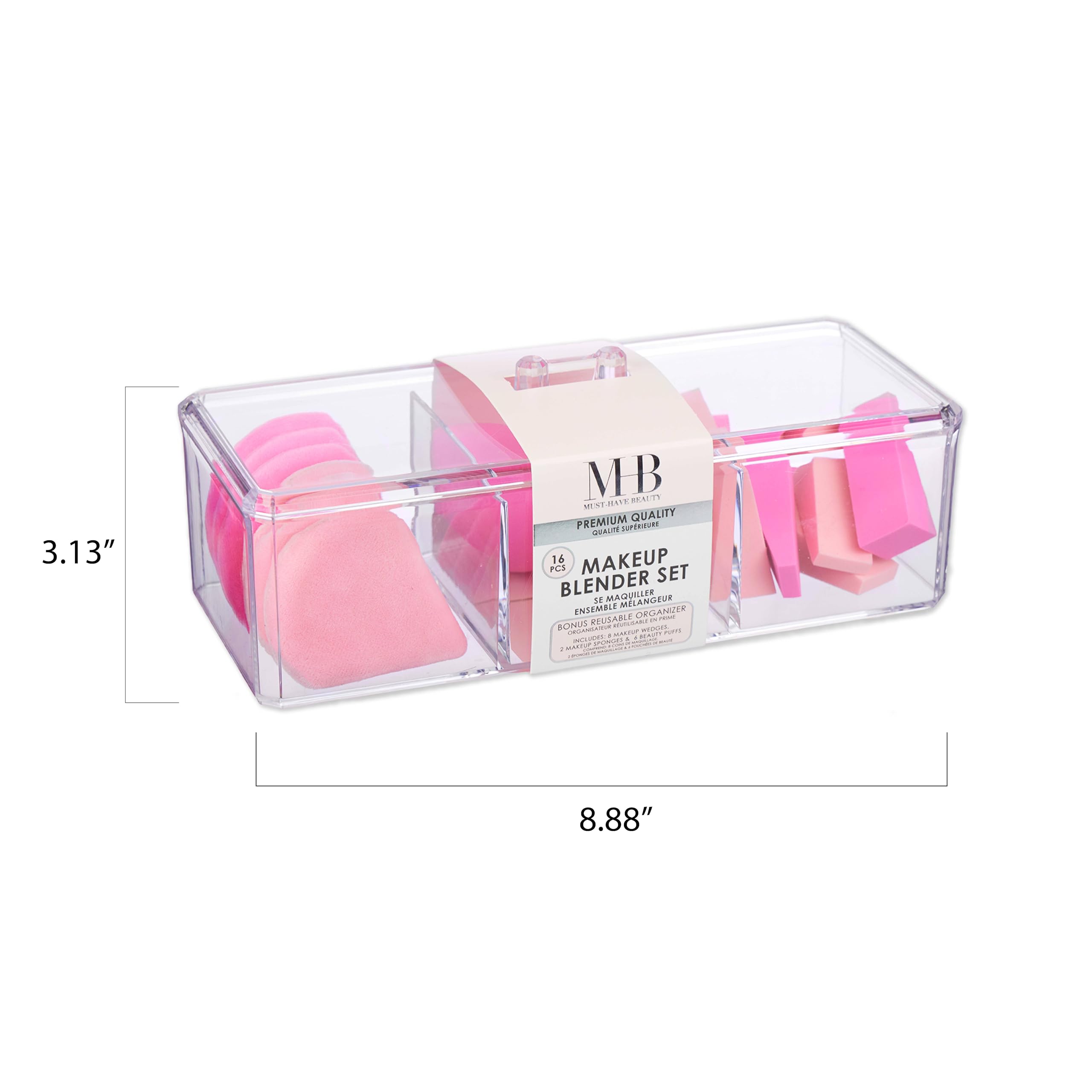 Expressions Juego de 16 esponjas de maquillaje rosas y organizador de artículos esenciales de belleza | Mezcladores de belleza surtidos, esponjas de maquillaje y cuñas para una aplicación de