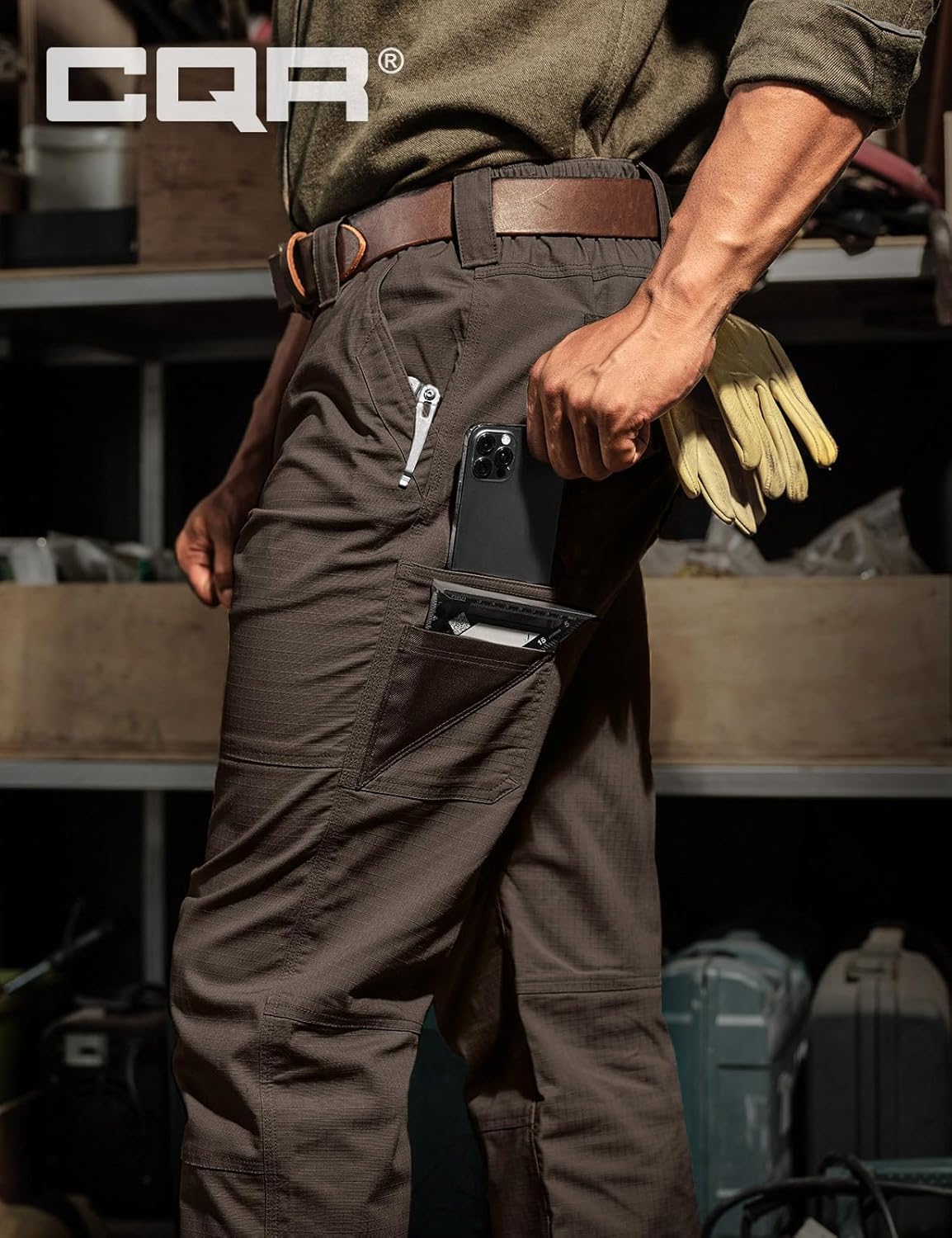CQR Men's Quick Dry Work Pants, Water Resistant Outdoor Tactical Pants, Lightweight Stretch Cargo Hiking Pants - Image 3