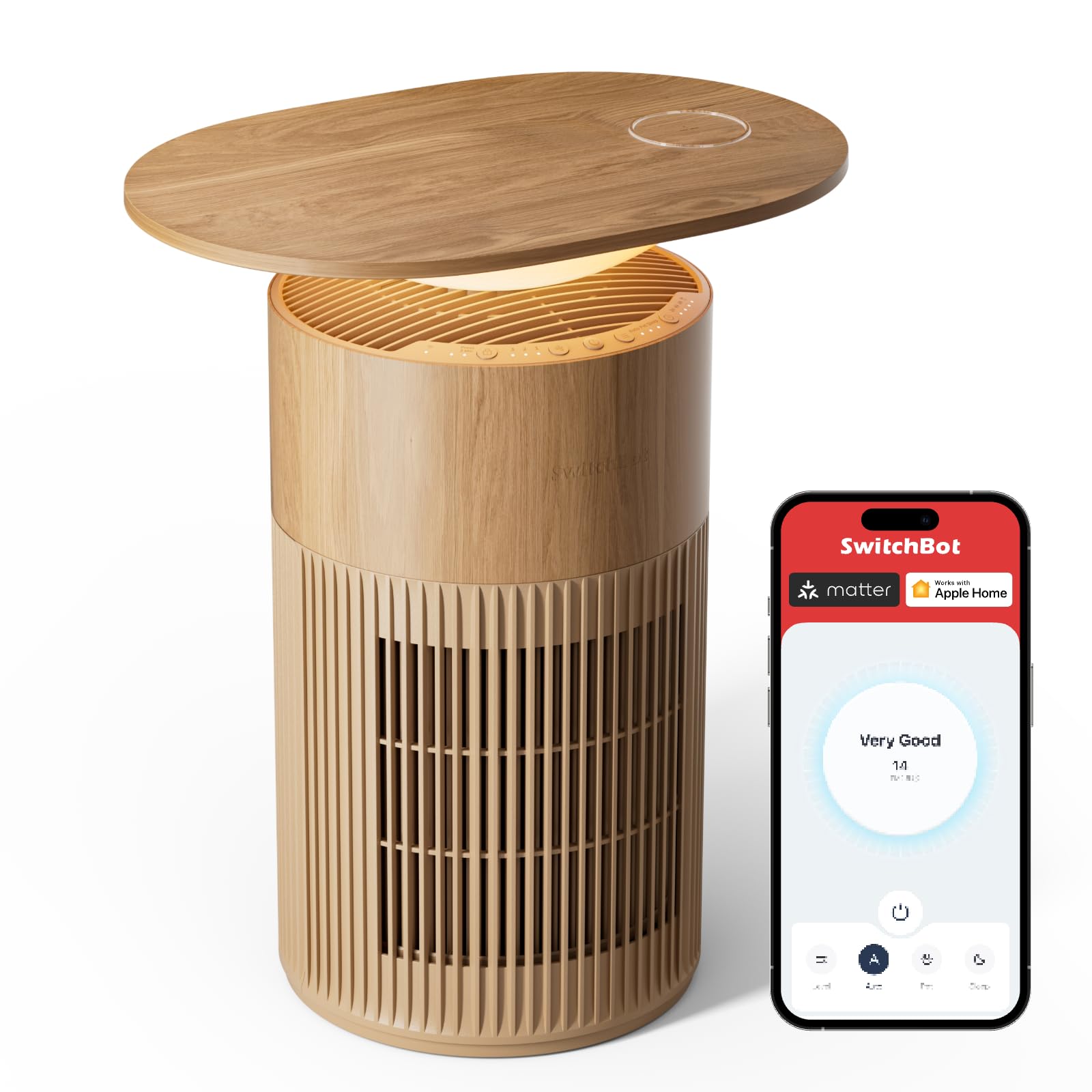 SwitchBot Luftreiniger mit App-Steuerung und Nachtlicht, CADR 400m³/h bis zu 83㎡ Zimmer, HEPA-Filter entfernt 99,97% Schimmel Staub Pollen, 20dB Schlafmodus