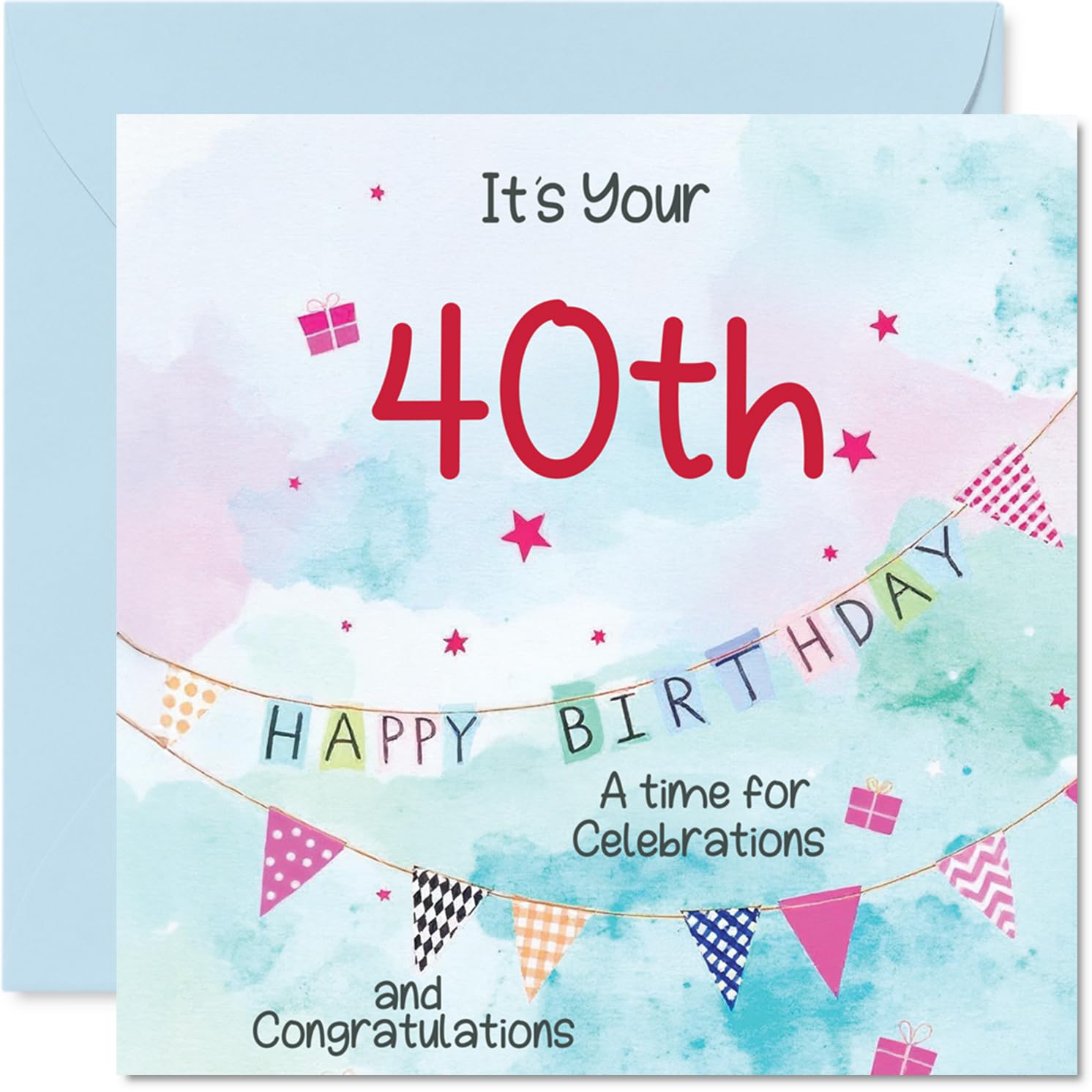 40th Birthday Cards for Men - Party Bunting - Happy Birthday Card for 40 Year Old Man Husband Neighbour Nephew Cousin, 145mm Bday Greeting Cards