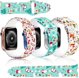 Christmas Band Compatible Apple Watch Women 3 Packs 41mm/38mm/40mm,Blingbrione Soft Silicone Santa Reindeer Snowflake Snowman elk Printed Wristband Strap for iphone Watch Series 8 7 6 5 4 3 2 1 SE Girl kids 3 Pcs-Blue Pink White