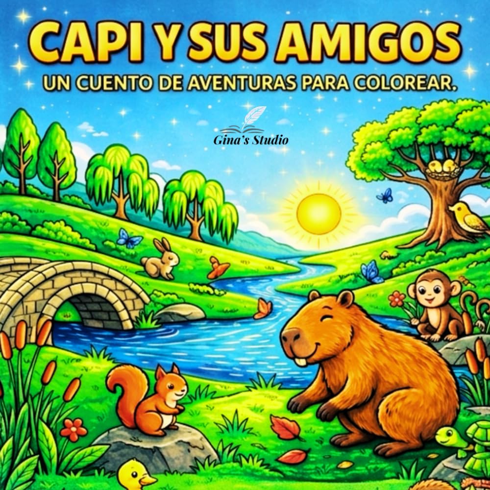 Capi y sus amigos: Libro para colorear de animales para niños de 3 a 8 años – Historia de un capibara con 15 adorables páginas para colorear