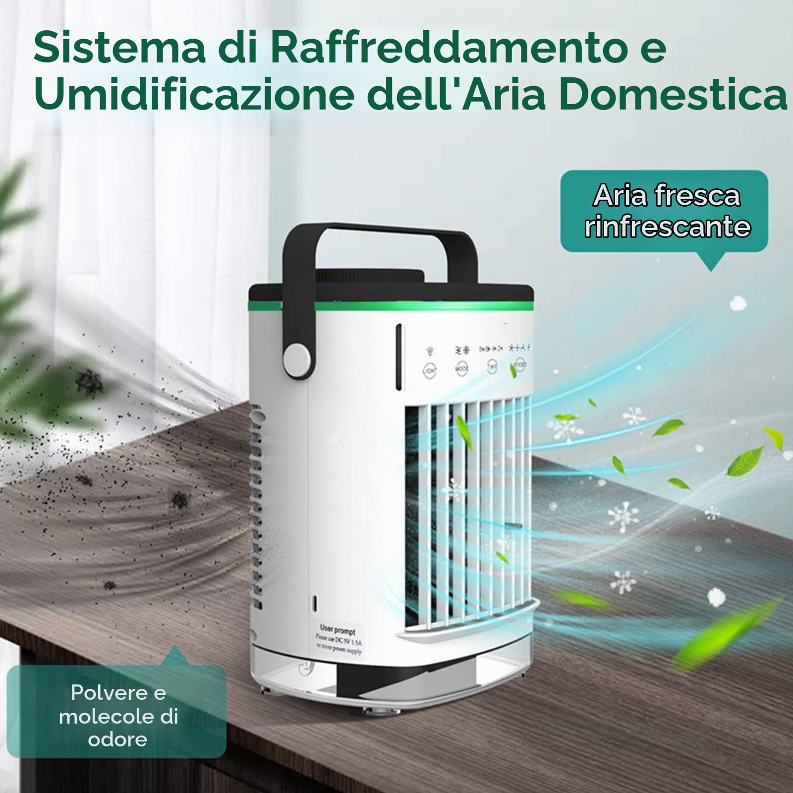 Condizionatore Portatile USB 700ml Nebbia Raffreddante 4-5 Ore - Ventilatore Ad Acqua Silenzioso con per Dormire