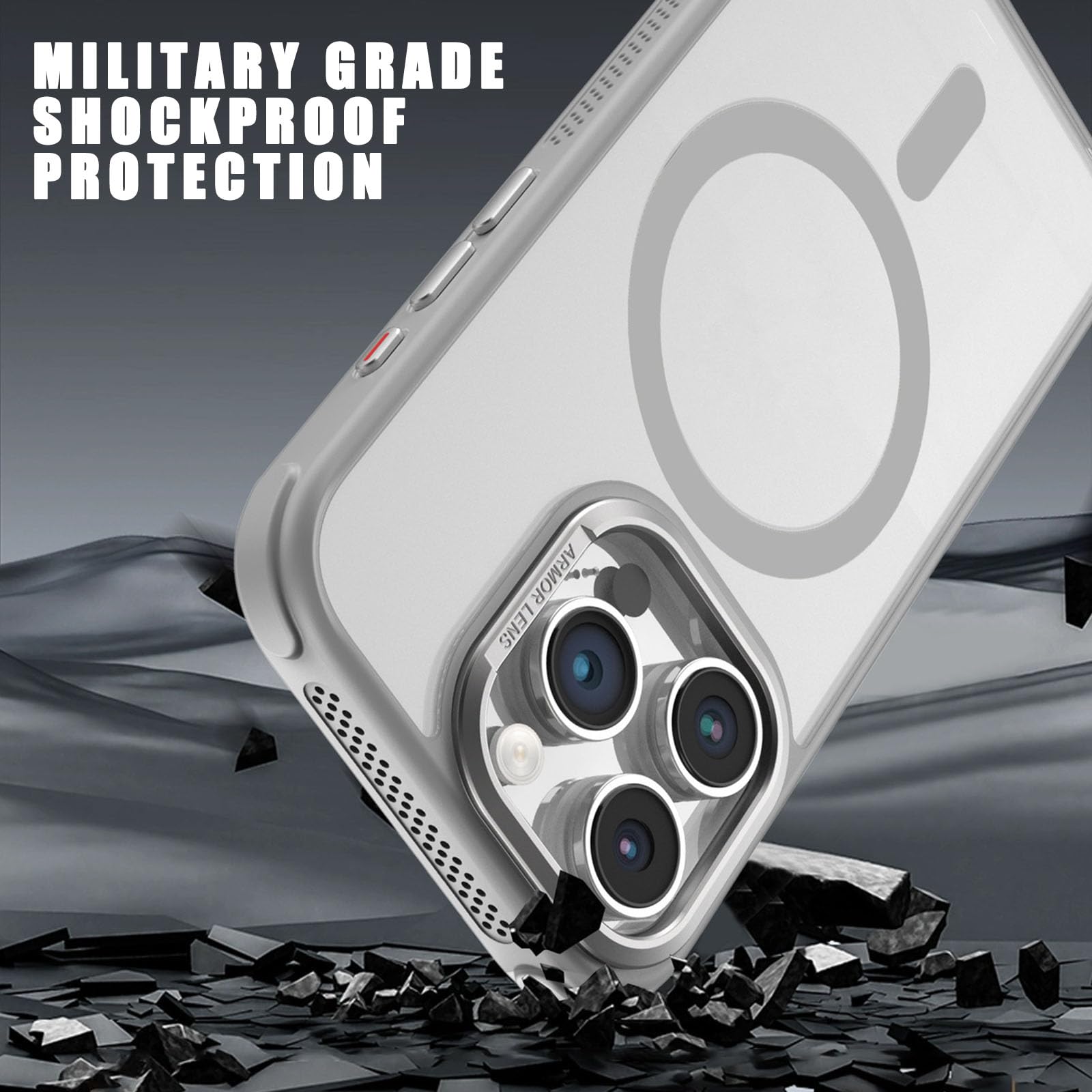 Magnetische Hülle für iPhone 16 Pro Max/16 Pro/16 Plus/16, Metall Button Handyhülle Support Kabelloses Laden rutschfest Schutzhülle,Schwarz,16