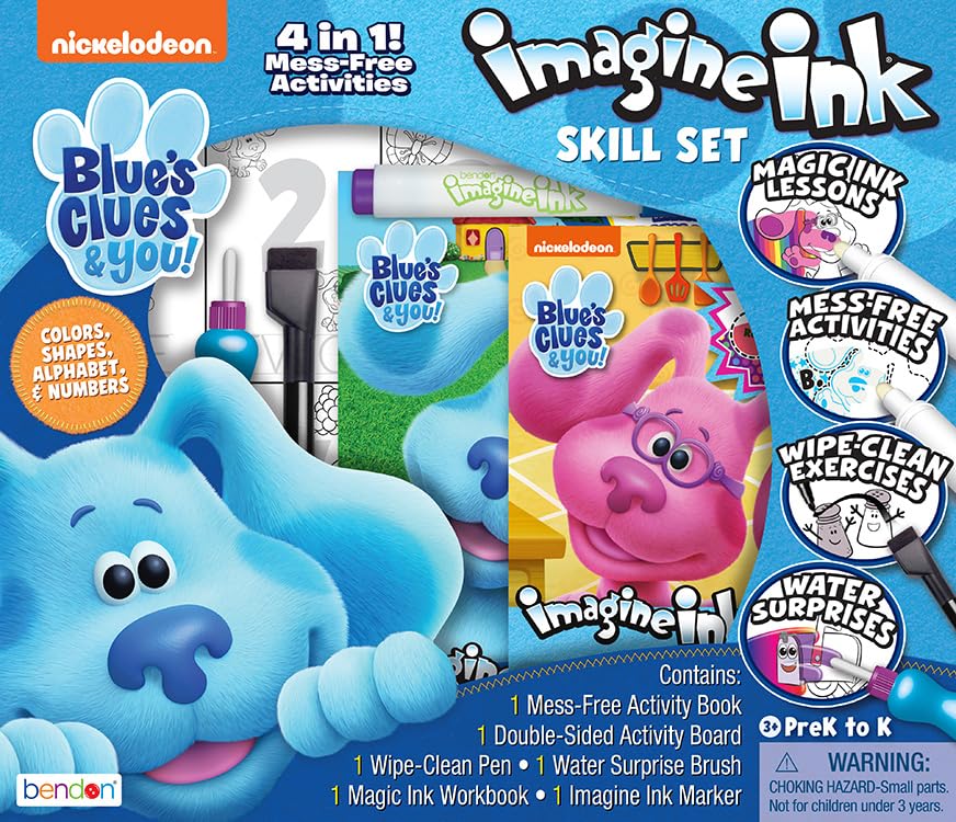 Nick Shop Nick Jr. Blue's Clues ABC 123 Learning Set for Boys, Kids ~ 4 Pc Bundle with Blues Clues Learning Board, Paw Print Stampers, Stickers, and More (Blues Clues Educational Toys), Blue