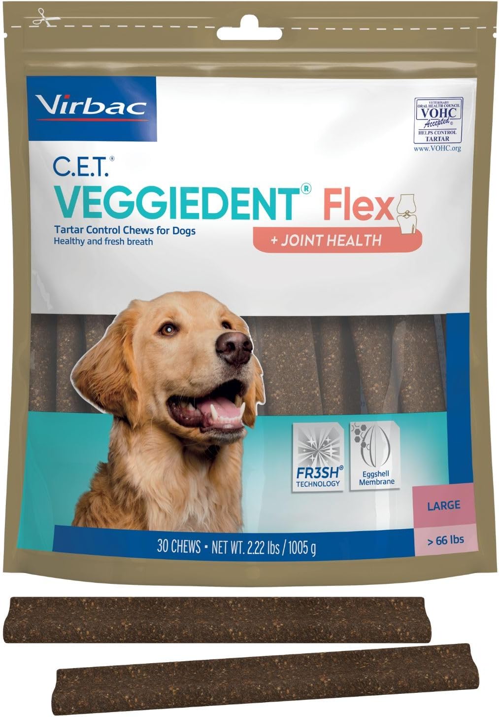 C.E.T. VEGGIEDENT Flex Tartar Control Chews for Dogs - Large