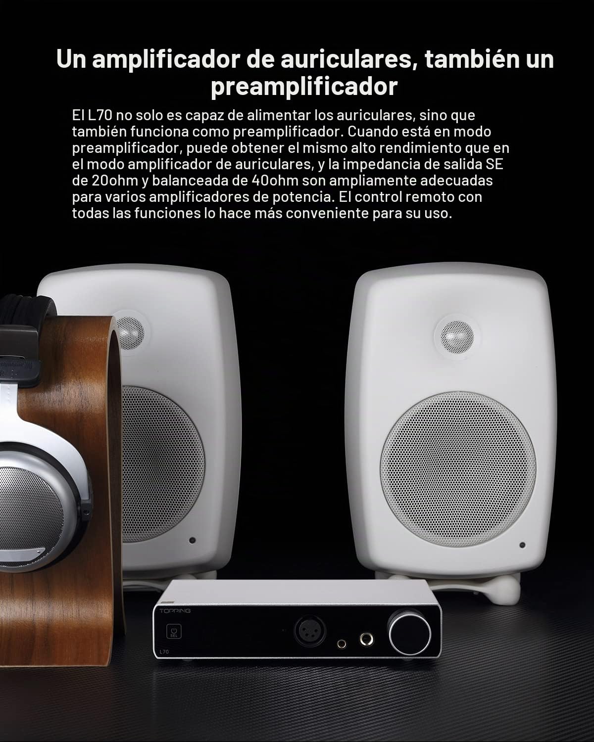 Topping L70 Amplificador de Auriculares NFCA Totalmente balanceado 4-Pin-XLR/4.4mm balanceado/6.35mm SE Amplificador de Auriculares 7500mWx2 Ouput R2R HiFi Amp Audio Hi-Res Preamplificador