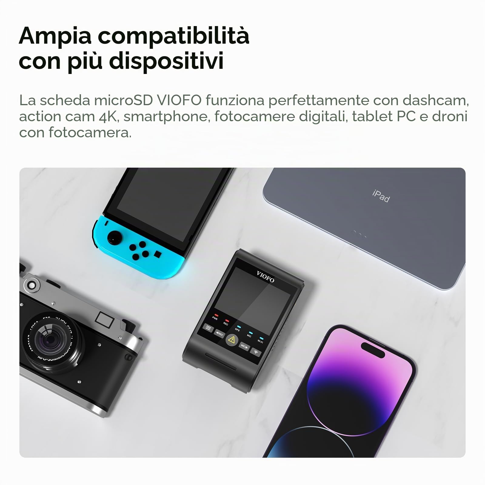 VIOFO Scheda microSD da 512 GB di qualità industriale, U3 A2 V30 ad alta velocità con adattatore, per registrazione video Ultra HD 4K, per dashcam, action camera, smartphone Android, tablet