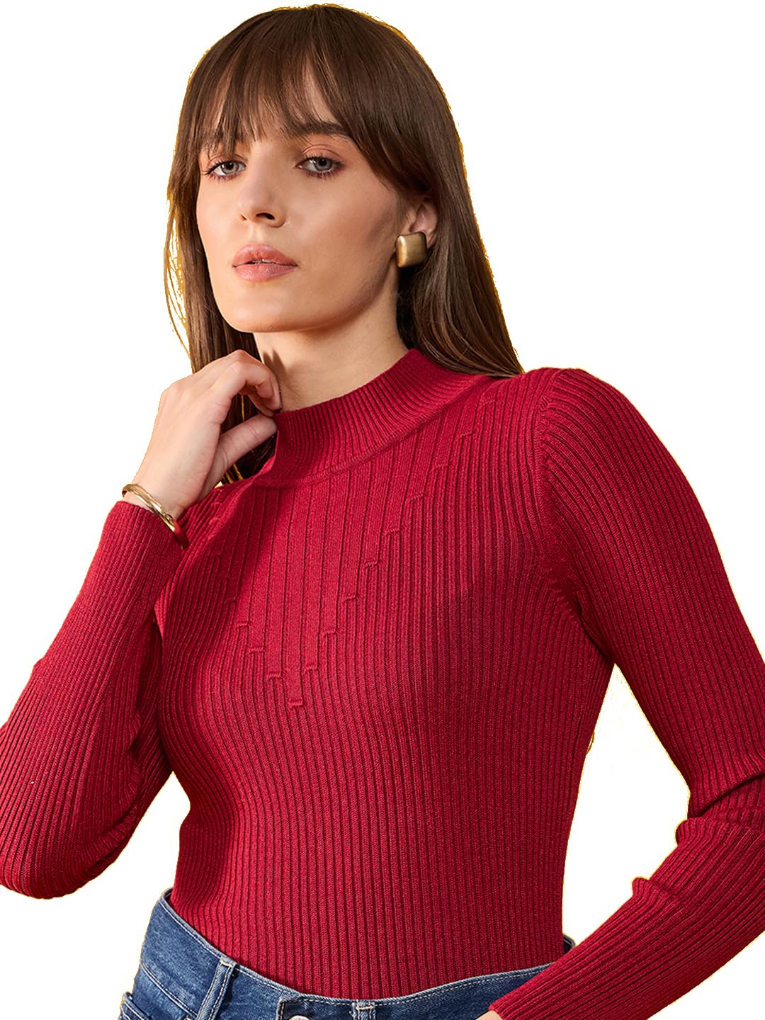98 north 98 Degree North Women Cotton Self Design High Neck Pullover Has A Full Sleeves and Straight Hem-RG1156-MAROON-picture-21