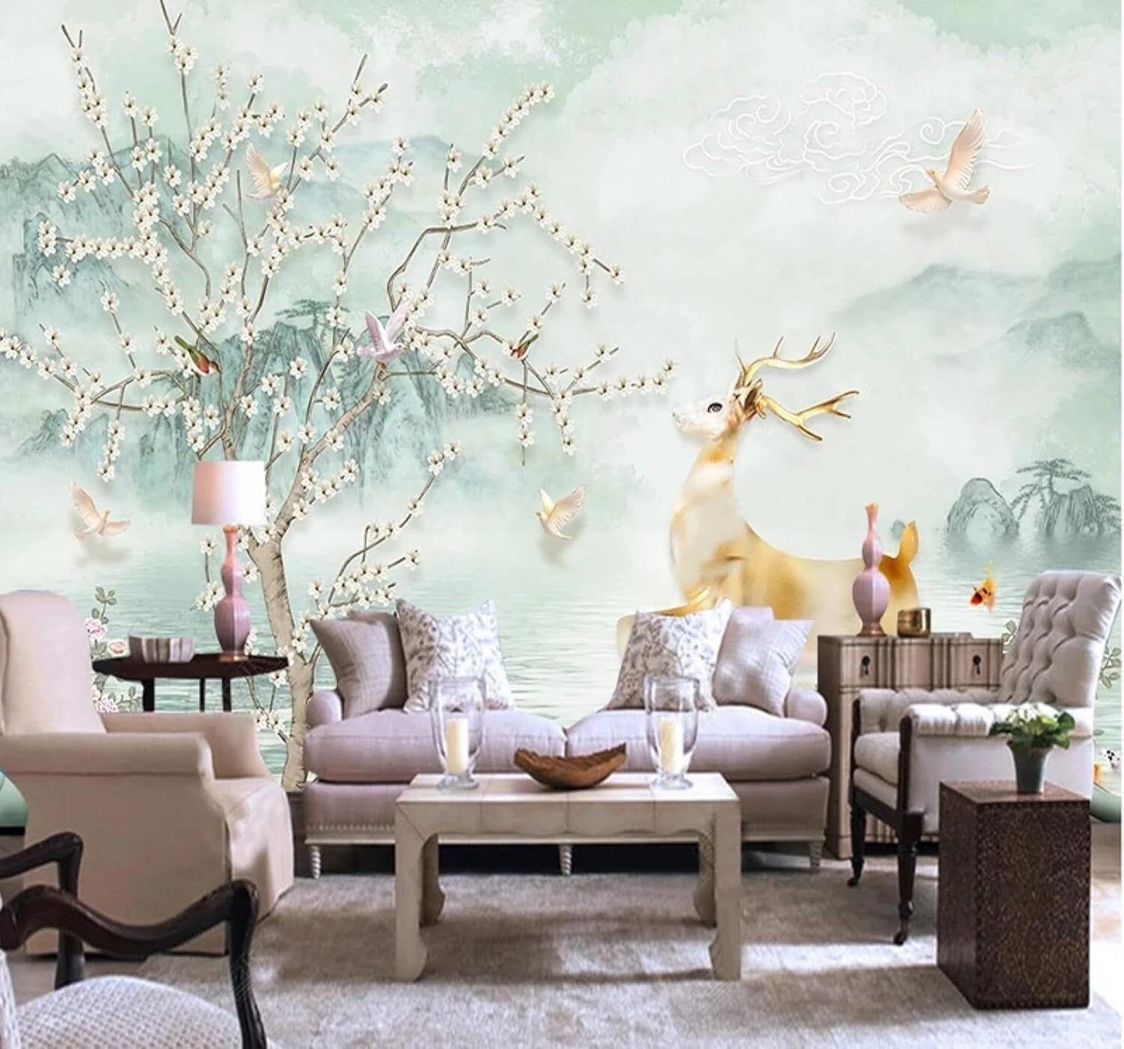 XLMING Relief Rich Trees Landscapes Moose 3D Wallpaper Luxury Home Dining Decor Paste Sofa Living Room The Wall for Bedroom Mural-250cm×170cm