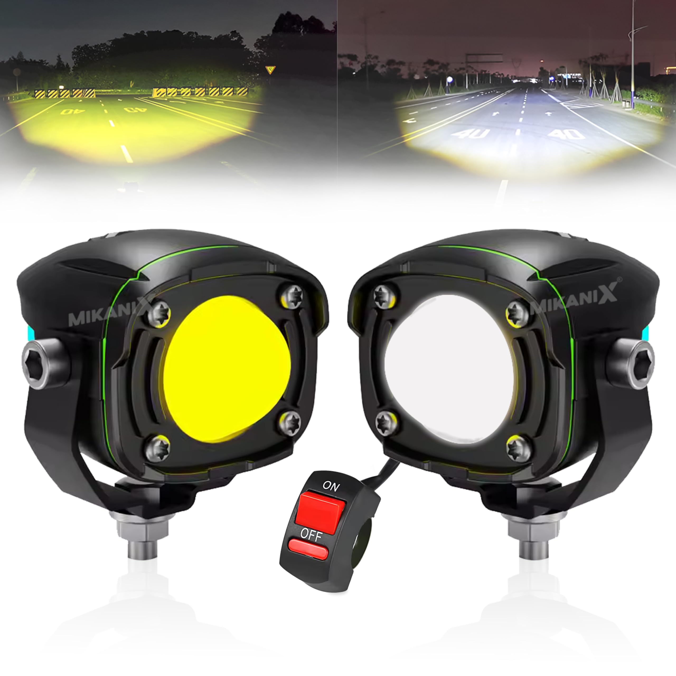 OBEROI'S TRADERS Super Bright LED Fog Light Lamp | Spot Light With Dual Color White/Yellow | High & Low Beam For Car, Bike, Scooty & ATVs