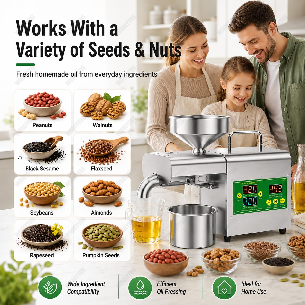 Presse à Huile électrique 1500W–Double Mode de Pressage à Froid et à Chaud–Construction en Acier Inoxydable de Qualité Alimentaire Pour Une Extraction D'huile Saine et Pure,110V/220V