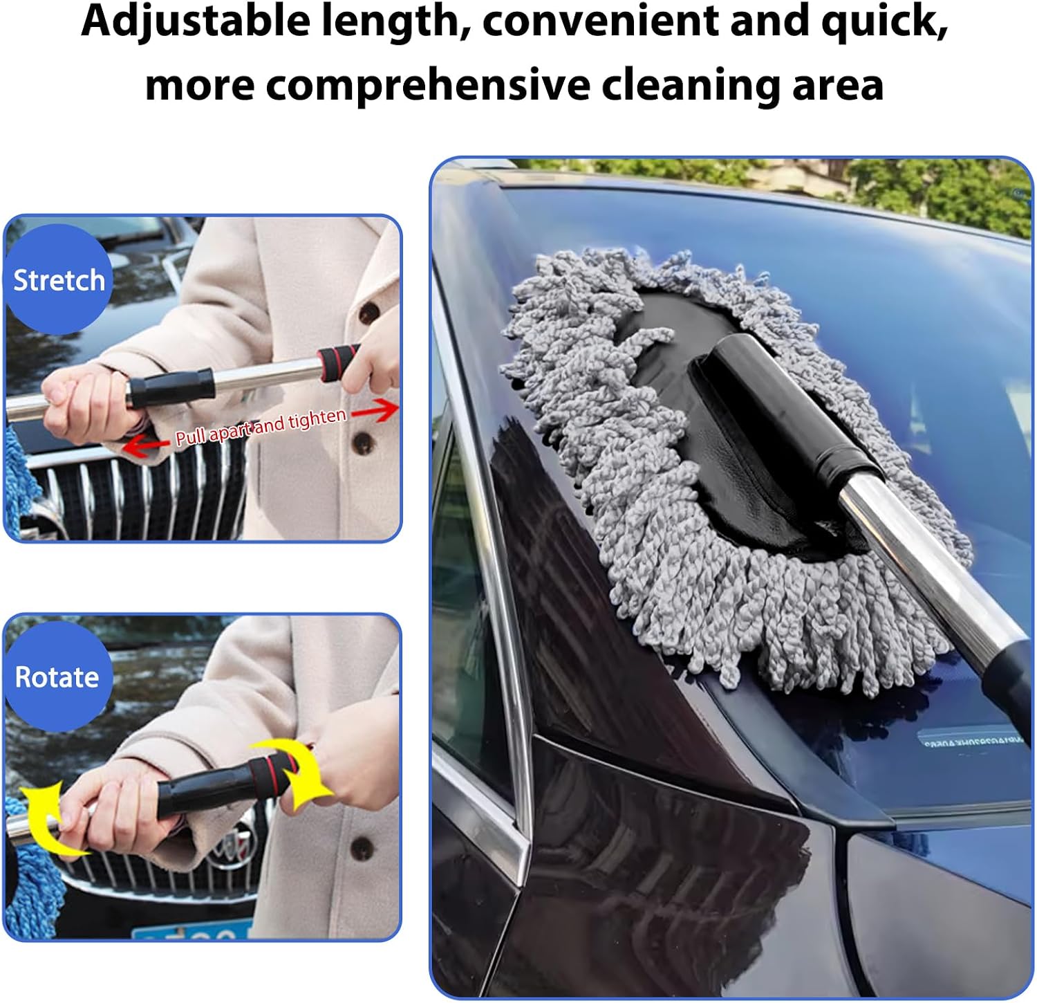 2 PCS Microfiber Car Dusters, Scratch Free Auto Exterior Dust Brust Set with Extendable Duster, Multipurpose Soft Brushes Dusting Supplies for Cars Trucks SUVs Motorcycles (Gray)