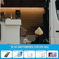 Vista 4 de USB 5V COB LED Strip Lights 3.28ft/1M, Natural White 4000K Dimmable USB Powered Density COB Tape Flexible Cuttable LED Strip for TV Backlight, 3D