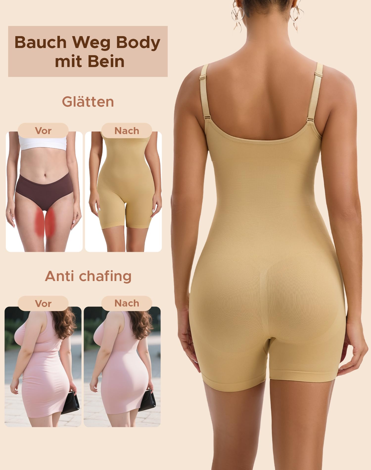 INNERSY Shapewear damskie body modelujące, wyszczuplające brzuch, bezszwowe, ze zdejmowaną wyściółką na piersi