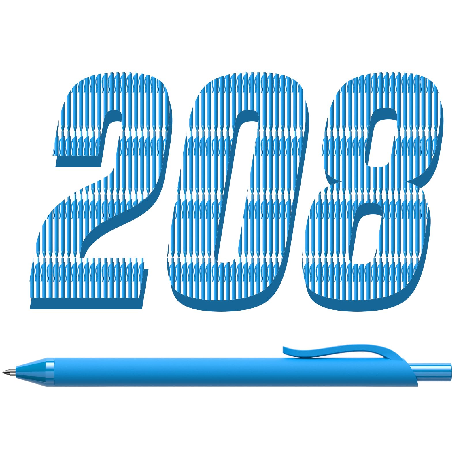 InkSlick 208 Pack Blue Pens - Bulk Pens, Medium Point Ballpoint Pens, Smooth Ink, 1.0MM Retractable Click Pen for Waitress, Server, Office Blue Ink