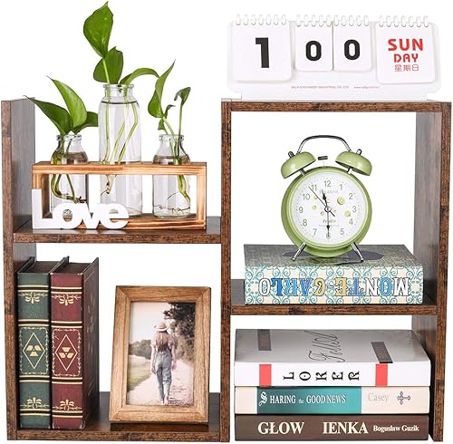 Vista 16 de PAG - Estantería de escritorio, librero ajustable para encimera, organizador de escritorio de madera para suministros de oficina, estante de Negro