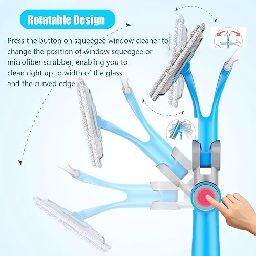 Miniatura 4 de Limpiador de ventanas, 2 en 1, herramienta de limpieza de ventanas, kit de equipo telescópico de lavado de ventanas con cabezal flexible y 2