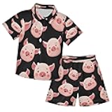 Boccsty Cartoon Cute Pig Face Boy Summer Shorts Sets Hawaiian Toddler Boys T-Shirt & Pants 2 Pcs 3T