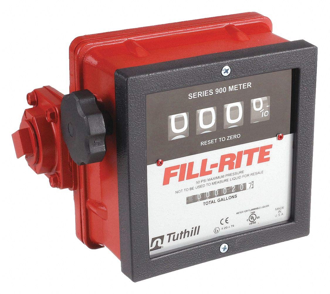 Photo 1 of Fill-Rite 901C 1" 6-40 GPM 4-Digit Mechanical Fuel Transfer Meter in Gallons - Extreme Accuracy Meter for Fleet Fuel Management - Versatile Fluid Compatibility