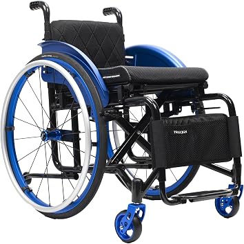 Portable Ultra Lightweight Folding Wheelchair, Self-propelled Manual Chairs, with Handbrakes and Quick Release Rear WheelsBlue,16.5in Seat Width